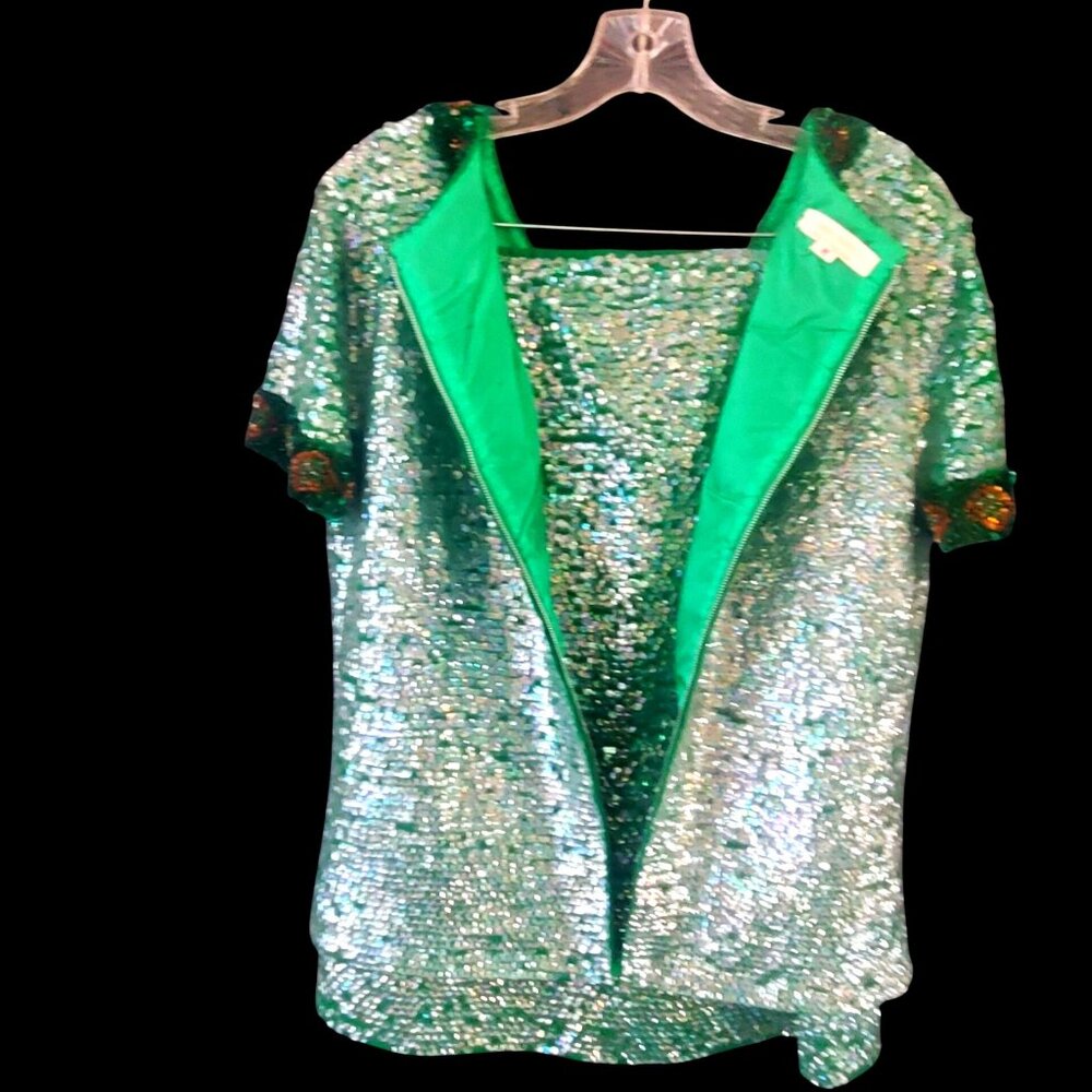 Vintage Sequin Beaded Green Skirt Set Size L 60s NWOT Cocktail Evening Wear - Picture 10 of 13
